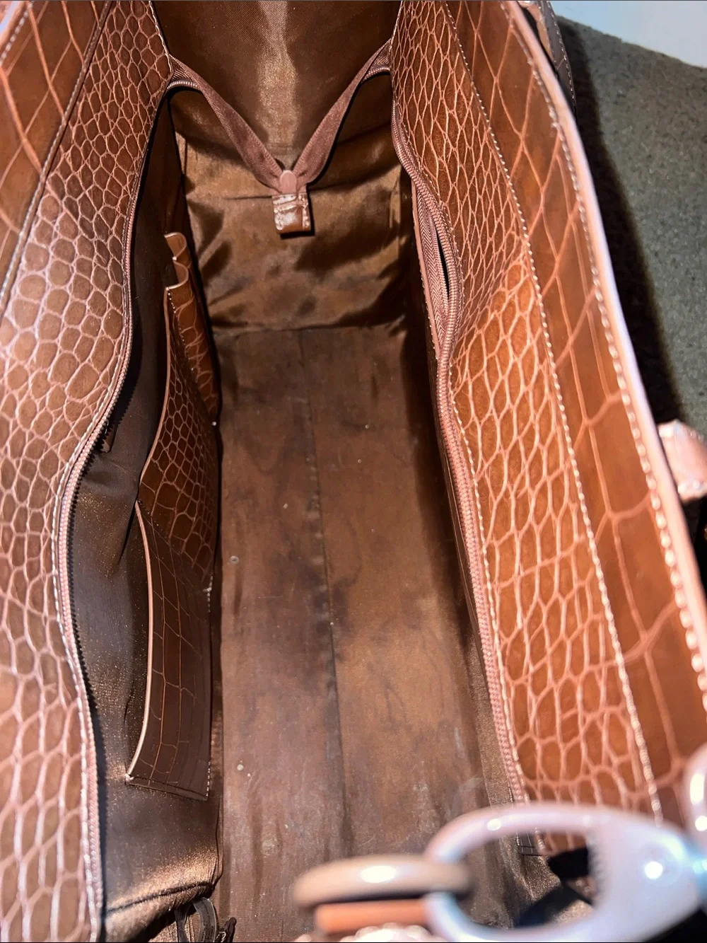 BEIS Croc-Embossed Travel Tote in Brown Leather Finish
